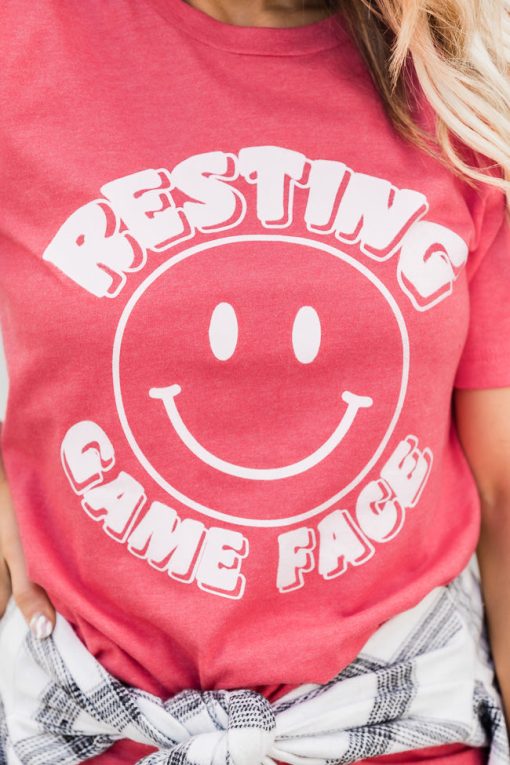 Best Sale 🧨 Pink Lily Resting Game Face Heather Red Graphic Tee ✔️ -Tees Shop