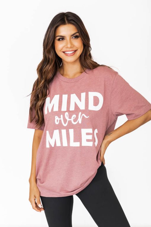 Cheap 😍 Pink Lily Mind Over Miles Mauve Graphic Tee 👏 -Tees Shop