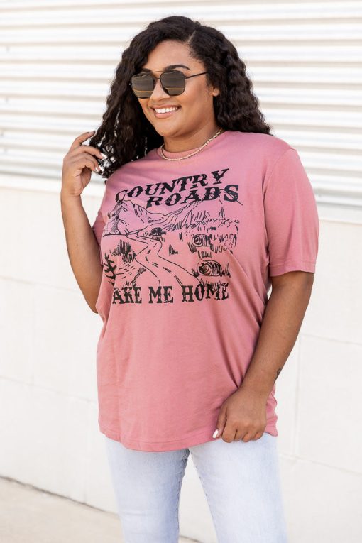 Brand new 🔥 Pink Lily Country Roads Take Me Home Mauve Graphic Tee 🎁 -Tees Shop