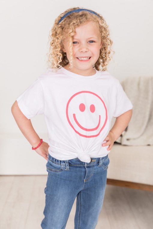 Wholesale 😍 Pink Lily Kids Pink Smiley Face White Graphic Tee 🧨 -Tees Shop