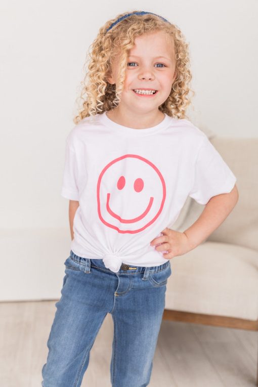 Wholesale 😍 Pink Lily Kids Pink Smiley Face White Graphic Tee 🧨 -Tees Shop