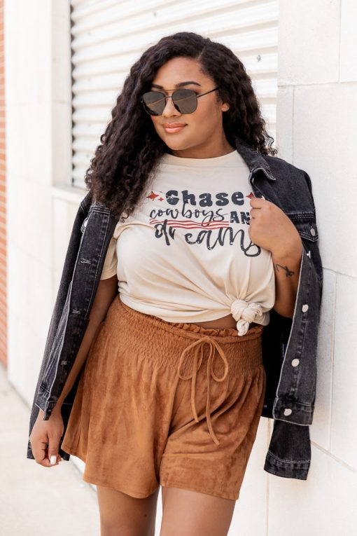 Discount ❤️ Pink Lily Chase Cowboys And Dreams Cream Graphic Tee 🧨 -Tees Shop