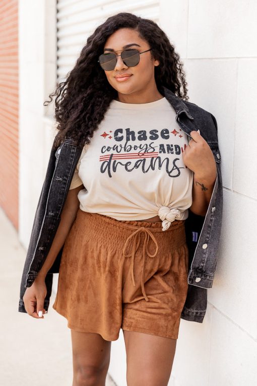 Discount ❤️ Pink Lily Chase Cowboys And Dreams Cream Graphic Tee 🧨 -Tees Shop