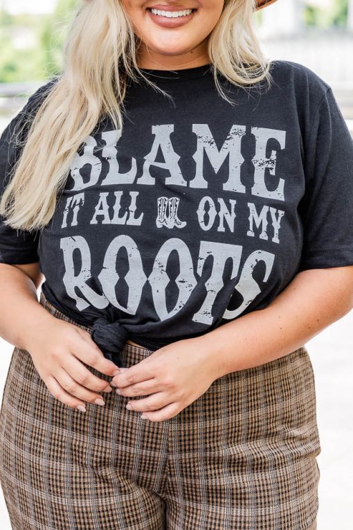 Wholesale 😀 Pink Lily Blame It All On My Roots Black Graphic Tee 😀 -Tees Shop