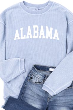 Best reviews of 🥰 Pink Lily State Corded Graphic Faded Denim Sweatshirt ⌛ -Tees Shop Alabama Blue 650x