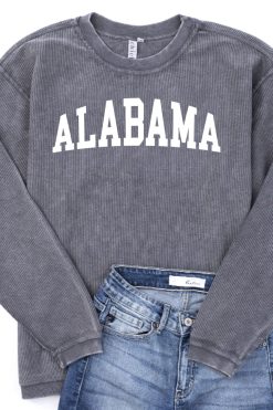 Cheap 👏 Pink Lily State Corded Graphic Charcoal Sweatshirt 🧨 -Tees Shop Alabama Charcoal 650x