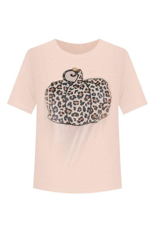 Deals 💯 Pink Lily Animal Print Pumpkin Peach Graphic Tee ❤️ -Tees Shop