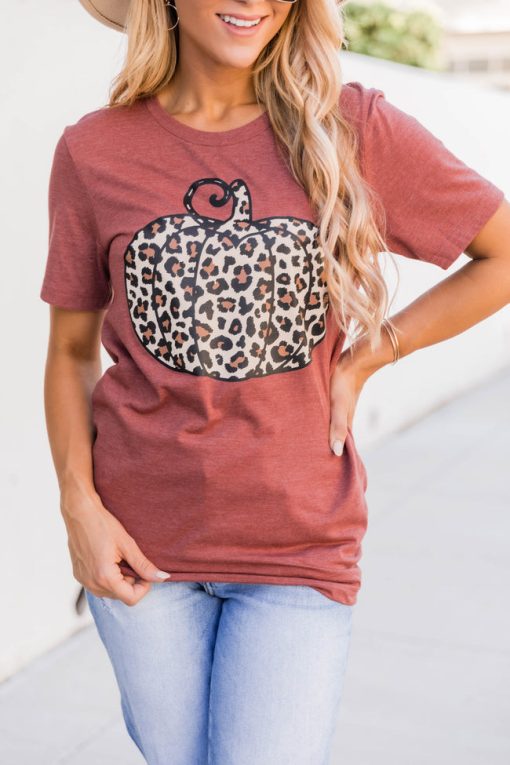 Buy 😍 Pink Lily Animal Print Pumpkin Rust Graphic Tee 🎁 -Tees Shop