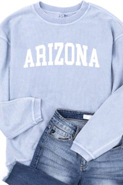 Best reviews of 🥰 Pink Lily State Corded Graphic Faded Denim Sweatshirt ⌛ -Tees Shop Arizona Blue 650x