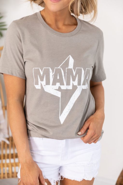 Outlet ✔️ Pink Lily Mama Lightning Bolt Graphic Heather Stone Tee 💯 -Tees Shop