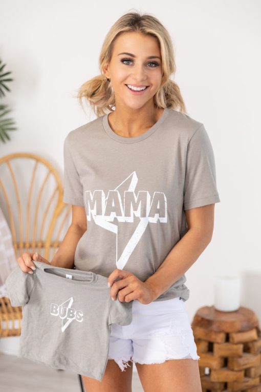 Outlet ✔️ Pink Lily Mama Lightning Bolt Graphic Heather Stone Tee 💯 -Tees Shop