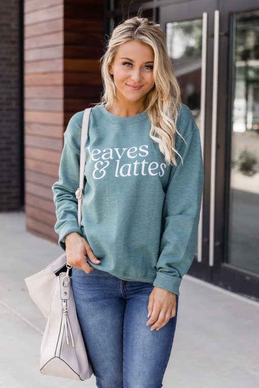 Cheapest 🧨 Pink Lily Leaves And Lattes Heather Green Graphic Sweatshirt 👏 -Tees Shop