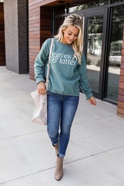 Cheapest 🧨 Pink Lily Leaves And Lattes Heather Green Graphic Sweatshirt 👏 -Tees Shop B168064 156498 chelsiedark 175190 seeyoutherebeige 166422 clarissa 6 650x