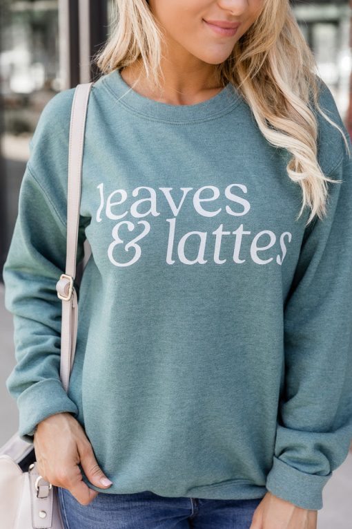 Cheapest 🧨 Pink Lily Leaves And Lattes Heather Green Graphic Sweatshirt 👏 -Tees Shop