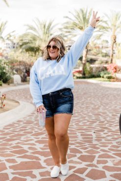 Best deal 👏 Pink Lily Cali Distressed Light Blue Graphic Sweatshirt 😀 -Tees Shop B171224 173500 penelopewhite 173394 brighterdays 173054 endlesscoastlines 172742 10 650x