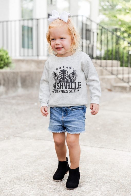 Outlet 🌟 Pink Lily Kids Nashville Wings Fleece Ash Graphic Sweatshirt 😍 -Tees Shop