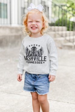 Outlet 🌟 Pink Lily Kids Nashville Wings Fleece Ash Graphic Sweatshirt 😍 -Tees Shop B178724 3 650x