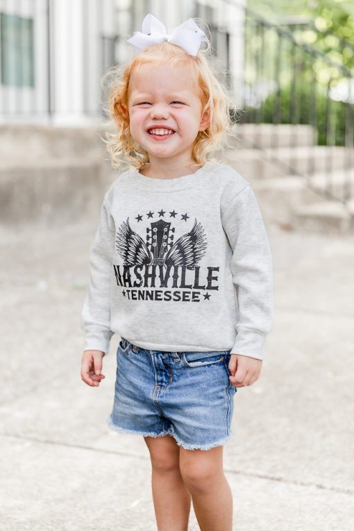 Outlet 🌟 Pink Lily Kids Nashville Wings Fleece Ash Graphic Sweatshirt 😍 -Tees Shop