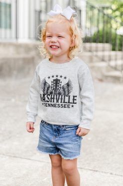 Outlet 🌟 Pink Lily Kids Nashville Wings Fleece Ash Graphic Sweatshirt 😍 -Tees Shop B178724 4 650x