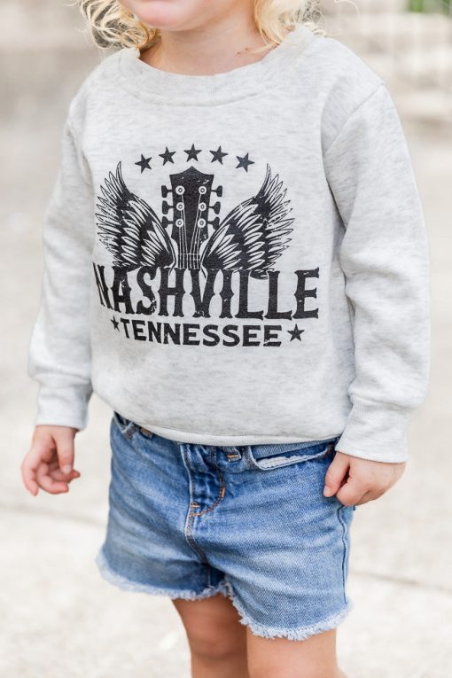 Outlet 🌟 Pink Lily Kids Nashville Wings Fleece Ash Graphic Sweatshirt 😍 -Tees Shop