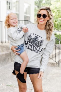 Outlet 🌟 Pink Lily Kids Nashville Wings Fleece Ash Graphic Sweatshirt 😍 -Tees Shop B178724 8 650x