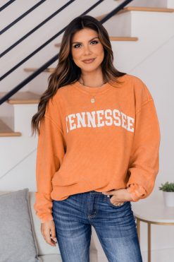 Best deal ⌛ Pink Lily State Corded Orange Graphic Sweatshirt 😍 -Tees Shop B178746 158262 sabrina 174432 darby 2 650x