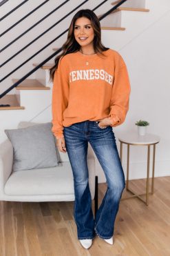 Best deal ⌛ Pink Lily State Corded Orange Graphic Sweatshirt 😍 -Tees Shop B178746 158262 sabrina 174432 darby 3 650x