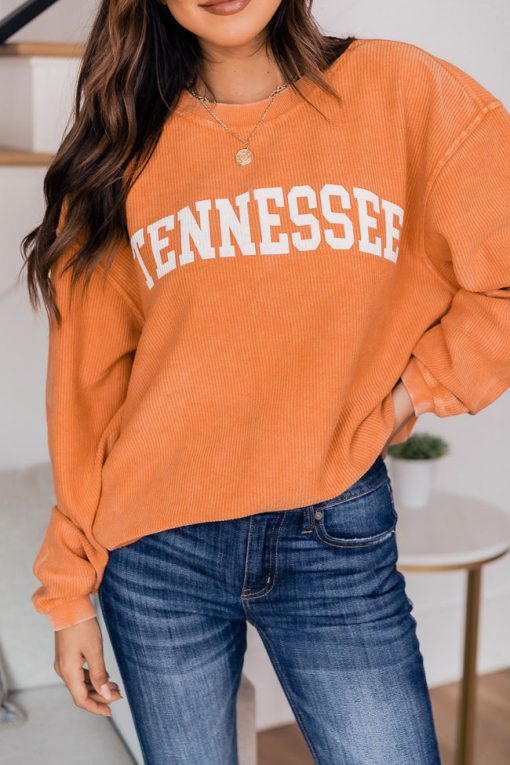 Best deal ⌛ Pink Lily State Corded Orange Graphic Sweatshirt 😍 -Tees Shop