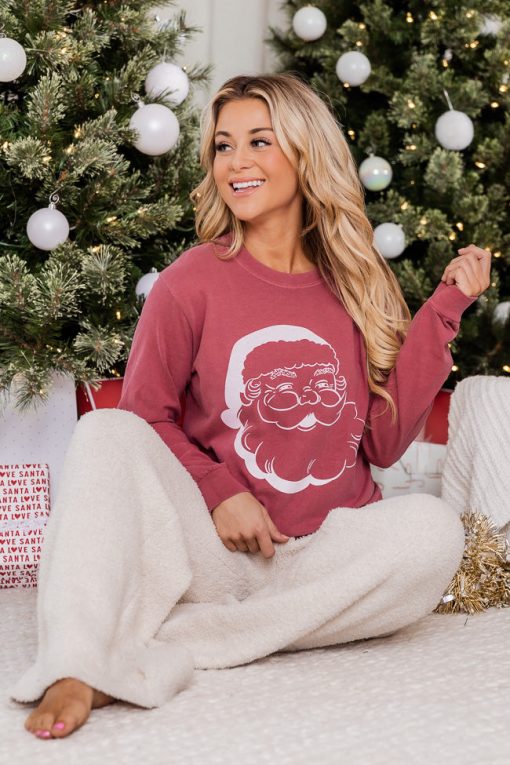 Best Sale 🥰 Pink Lily Vintage Santa Red Long Sleeve Graphic Tee ✔️ -Tees Shop