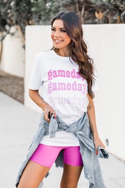 New 👏 Pink Lily Gameday Repeat Pink White Graphic Tee 🛒 -Tees Shop BGS108106 4 650x