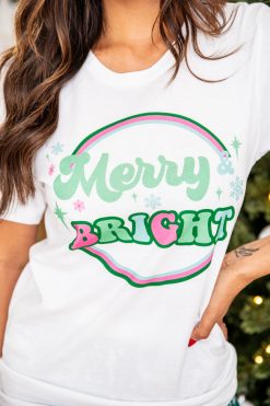 Best Pirce 😍 Pink Lily Merry And Bright Colorful White Graphic Tee 🎉 -Tees Shop BGW108106 185656 8 650x