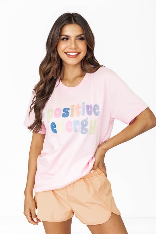 Hot Sale ❤️ Pink Lily Positive Energy Pink Graphic Tee 🥰 -Tees Shop