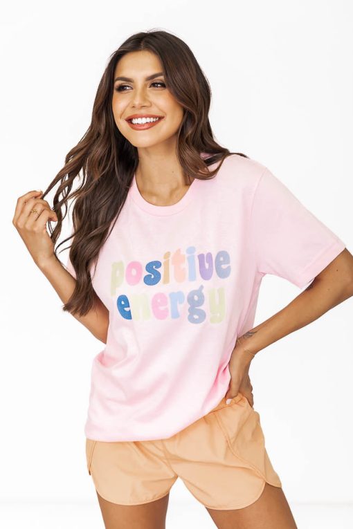 Hot Sale ❤️ Pink Lily Positive Energy Pink Graphic Tee 🥰 -Tees Shop