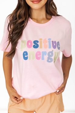 Hot Sale ❤️ Pink Lily Positive Energy Pink Graphic Tee 🥰 -Tees Shop BS127188 4 650x