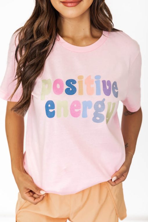 Hot Sale ❤️ Pink Lily Positive Energy Pink Graphic Tee 🥰 -Tees Shop