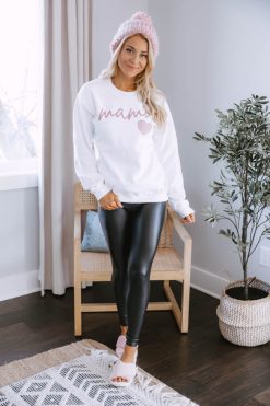 Budget 🔥 Pink Lily Mama Script Mauve Animal Print White Graphic Sweatshirt 🧨 -Tees Shop BT125495 5 650x