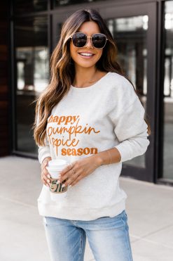 Hot Sale 🥰 Pink Lily Happy Pumpkin Spice Season Heather Sand Graphic Sweatshirt 🌟 -Tees Shop C168236 163838 lesley 177866 arlette smokeinmirrors 9 650x