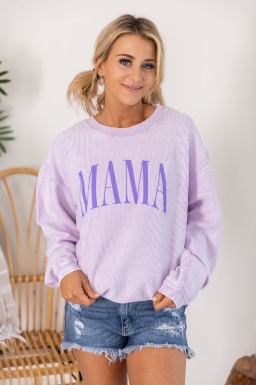 Best Sale 🔔 Pink Lily Mama Vintage Corded Graphic Lilac Sweatshirt 🥰 -Tees Shop