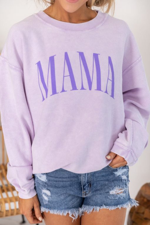 Best Sale 🔔 Pink Lily Mama Vintage Corded Graphic Lilac Sweatshirt 🥰 -Tees Shop