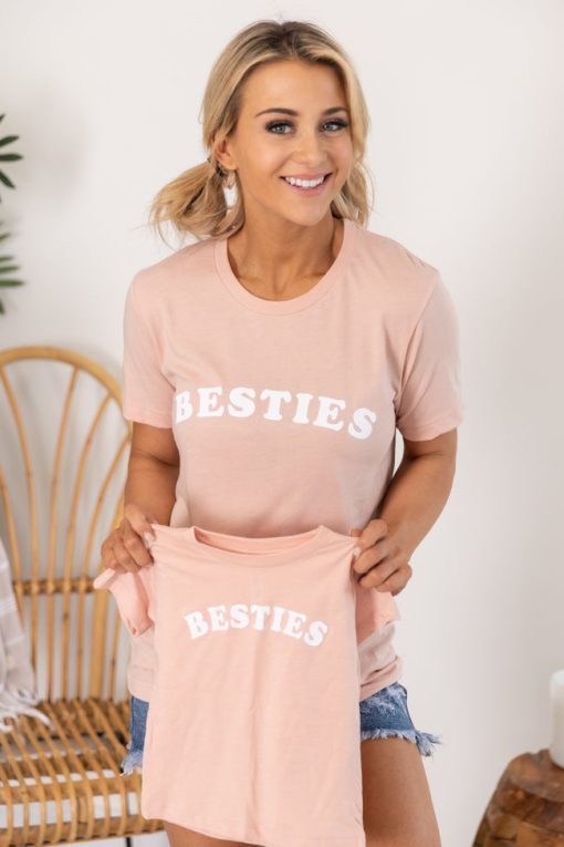 Hot Sale 🧨 Pink Lily Besties Graphic Peach Tee 🤩 -Tees Shop