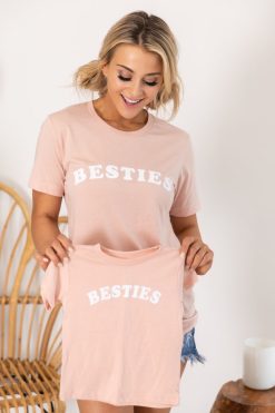 Hot Sale 🧨 Pink Lily Besties Graphic Peach Tee 🤩 -Tees Shop C173780 4 650x