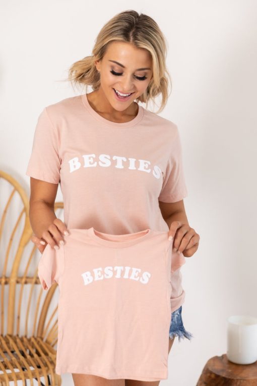 Hot Sale 🧨 Pink Lily Besties Graphic Peach Tee 🤩 -Tees Shop