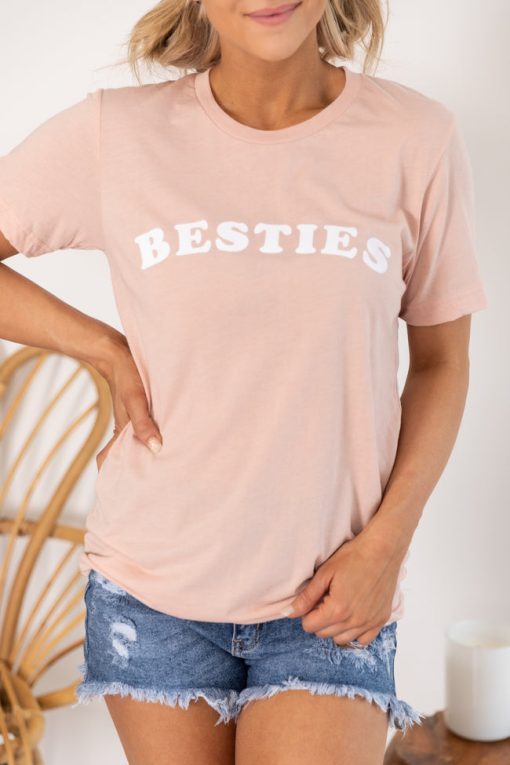 Hot Sale 🧨 Pink Lily Besties Graphic Peach Tee 🤩 -Tees Shop