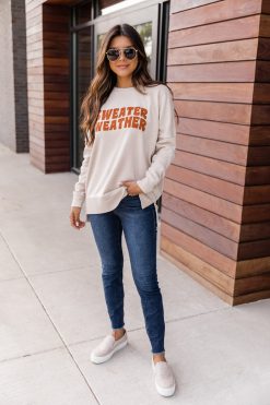 Coupon ⌛ Pink Lily Sweater Weather Wave Light Tan Graphic Sweatshirt ✨ -Tees Shop C174454 175704 mary 173760 havingthebesttime 173348 peytontaupe 3 650x