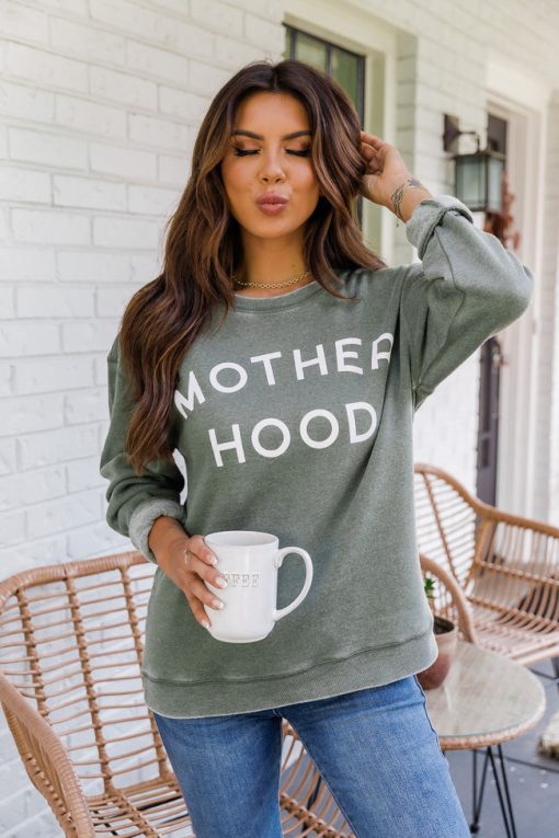 Deals 🥰 Pink Lily 👩 Motherhood Olive Graphic Sweatshirt 🔔 -Tees Shop