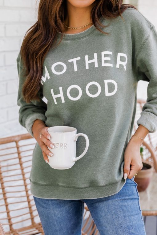 Deals 🥰 Pink Lily 👩 Motherhood Olive Graphic Sweatshirt 🔔 -Tees Shop