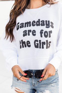 Cheap 🤩 Pink Lily Gamedays Are For The 👧 Girls White Cropped Corded Graphic Sweatshirt 🛒 -Tees Shop C175136 3 650x