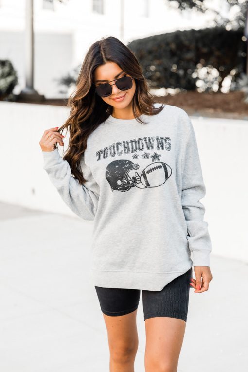 Top 10 🔔 Pink Lily Touchdowns Star Football Soft Fleece Grey Graphic Sweatshirt ✔️ -Tees Shop