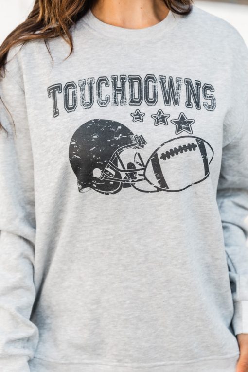 Top 10 🔔 Pink Lily Touchdowns Star Football Soft Fleece Grey Graphic Sweatshirt ✔️ -Tees Shop