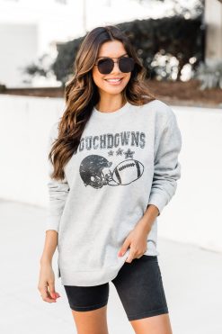 Top 10 🔔 Pink Lily Touchdowns Star Football Soft Fleece Grey Graphic Sweatshirt ✔️ -Tees Shop C178738 4 650x